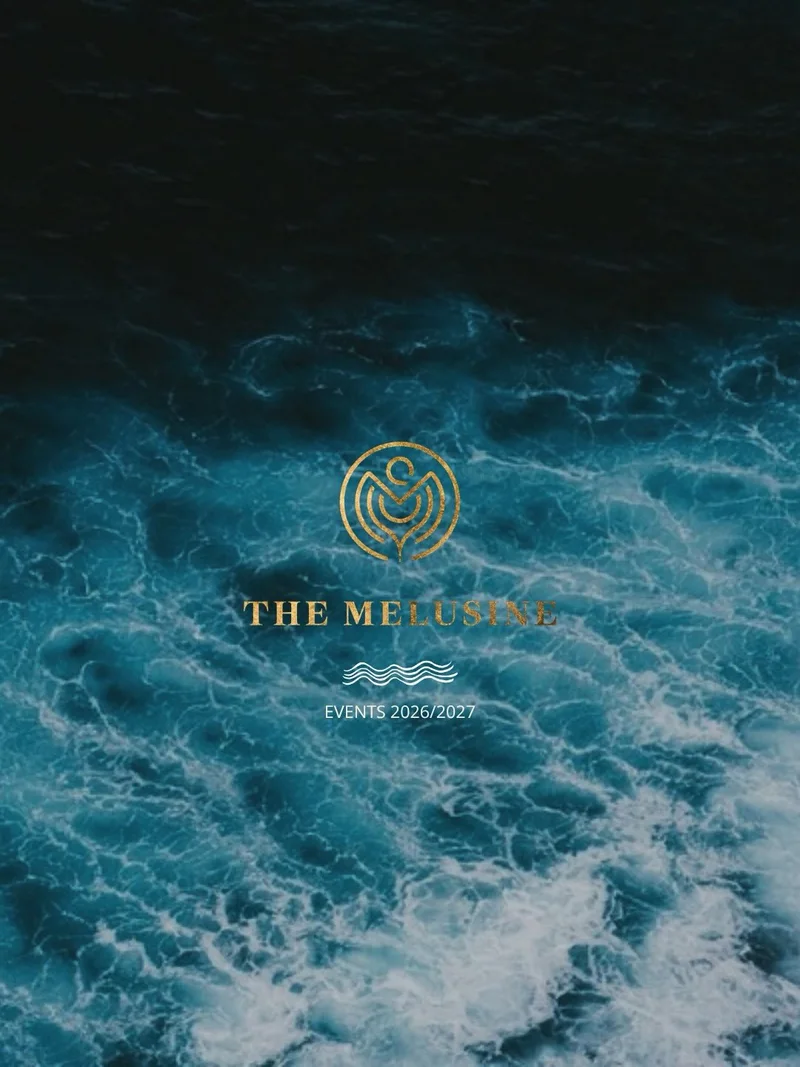 The Melusine Events 2026/2027 artwork with a gold logo above blue waves